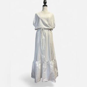 NWT Banana Republic White Cotton Maxi Dress Size L Belted Tiered Hem